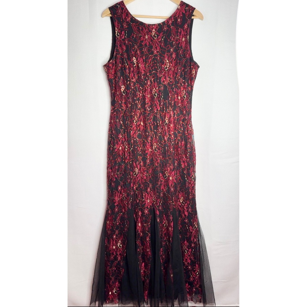 Red Sequin Lace Mermaid Gown Whimsigoth Gothic Glam Y2K Prom Dress